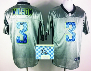 Autographed Nike Seattle Seahawks #3 Russell Wilson Grey Shadow Men‘s Stitched NFL Elite Jersey