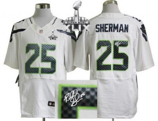 Nike Seattle Seahawks #25 Richard Sherman White Super Bowl XLIX Men‘s Stitched NFL Elite Autographed