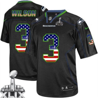 Nike Seattle Seahawks #3 Russell Wilson Black Super Bowl XLIX Men‘s Stitched NFL Elite USA Flag Fash