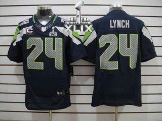 Nike Seattle Seahawks #24 Marshawn Lynch Steel Blue Team Color With C Patch Super Bowl XLIX Men‘s St