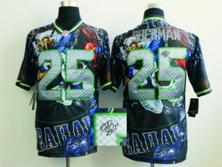 Nike Seattle Seahawks #25 Richard Sherman Team Color NFL Elite Fanatical Version Autographed Jersey