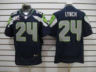 Nike Seattle Seahawks #24 Marshawn Lynch Steel Blue Team Color With C Patch Men‘s Stitched NFL Elite