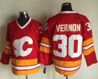 Calgary Flames -30 Mike Vernon Red CCM Throwback Stitched NHL Jersey