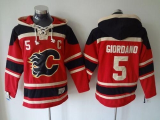 Calgary Flames -5 Mark Giordano Red Sawyer Hooded Sweatshirt Stitched NHL Jersey