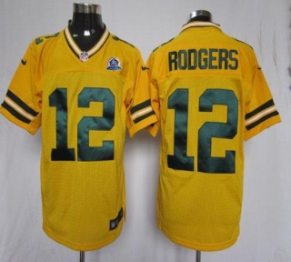 Nike Green Bay Packers #12 Aaron Rodgers Yellow Alternate With Hall of Fame 50th Patch Men's Stitche