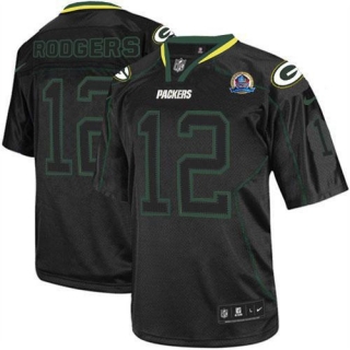 Nike Green Bay Packers #12 Aaron Rodgers Lights Out Black With Hall of Fame 50th Patch Men's Stitche