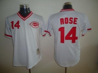 Mitchell and Ness Cincinnati Reds -14 Pete Rose Stitched White Throwback MLB Jersey