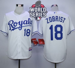 Kansas City Royals -18 Ben Zobrist White Cool Base W 2015 World Series Patch Stitched MLB Jersey