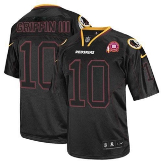 Nike Washington Redskins -10 Robert Griffin III Lights Out Black With 80TH Patch Men's Stitched NFL
