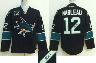 San Jose Sharks -12 Patrick Marleau Black Autographed Stitched NHL Jersey